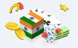Casino chips, stacks of money, and the Indian flag.