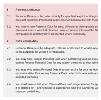 Gambling Comission Data Privacy Policy Excerpt