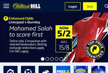 The William Hill homepage.