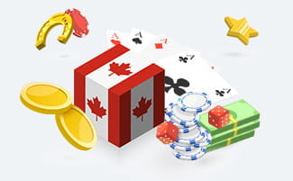 Casino chips, stacks of money, and the Canadian flag.