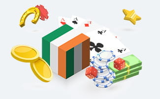 Casino chips, stacks of money, and the Irish flag.