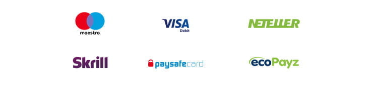 Payment methods including  Maestro, Visa Debit, Neteller, Skrill, Paysafecard, Payz