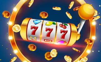  A triple 7 slot reel and golden coins.