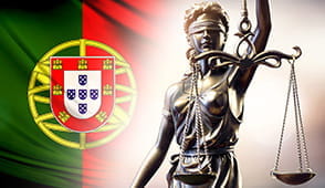 The Portugal flag and justice statue.