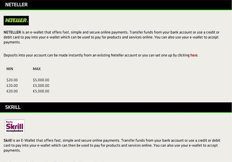 JenningsBet payment methods, including Skrill and Neteller