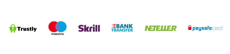 sections with different payment methods including Maestro, Skrill, Neteller, Trustly, and paysafecard