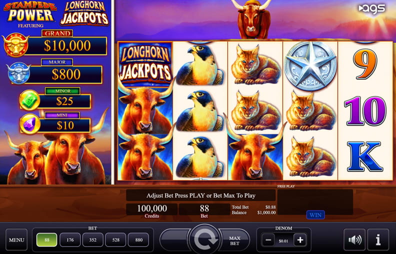 The Longhorn Jackpots demo game.