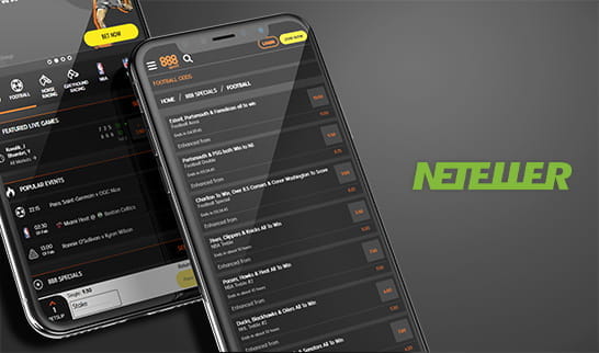 888sport sports markets on various mobile devices using Neteller and Neteller logo.