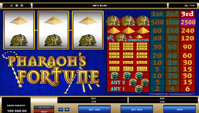 The Pharaoh's Fortune demo game.