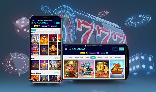 A smartphone and tablet showing various legal mobile casino apps available to Prince Edward Island (PEI) players