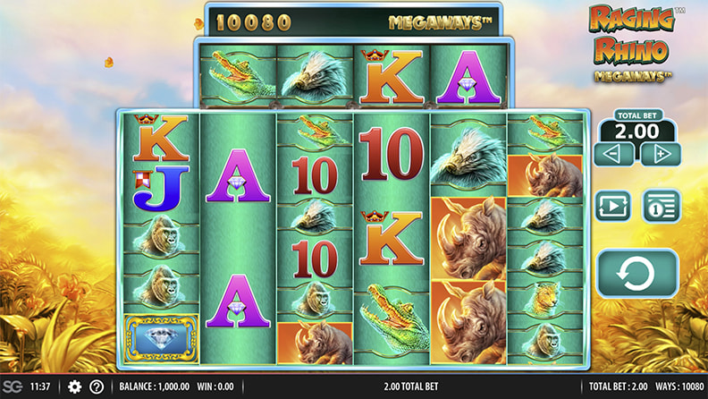 The Raging Rhino Megaways demo game.