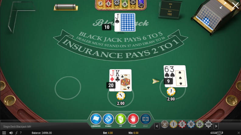 The Single Deck Blackjack demo game.