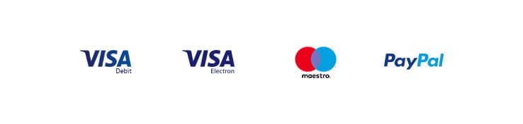 Payment methods including Visa Debit, Visa Electron, Maestro, PayPal