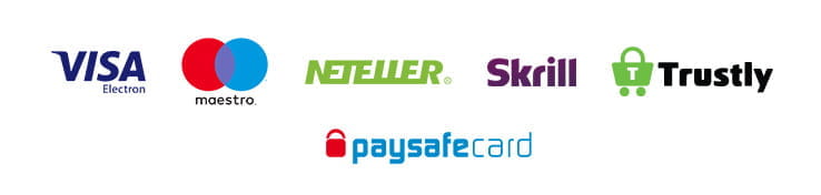 The different payment methods accepted at Slotty Vegas, including debit card, Skrill, Neteller and Paysafecard.