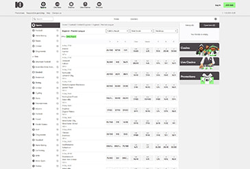 The bets selection at 10bet