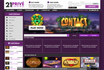 21Prive casino homepage.