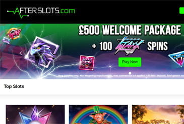 Homepage of Afterslots casino.