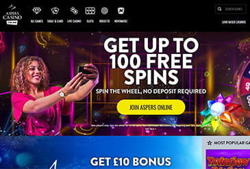 A selection of games on the Aspers Casino Website and 100 free spins bonus