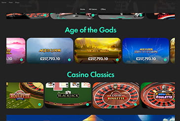 The homepage of bet365 Casino