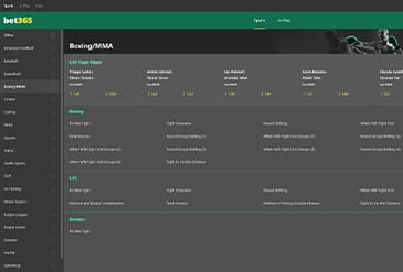 The Bet365 sports markets.