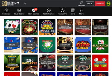 Game selection at BetMGM NJ casino