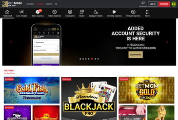 Homepage of BetmGM NJ casino