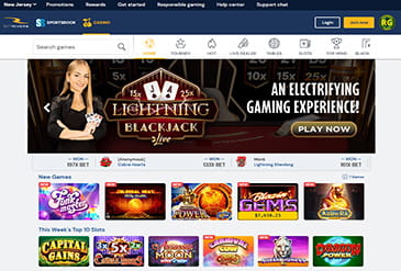 The homepage of BetRivers NJ casino