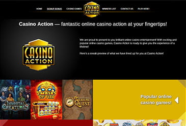 The homepage of Casino Action