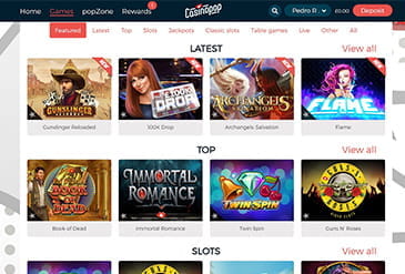 Thumb sized screenshot of the featured slot games at CasioPop casino.
