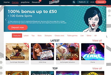 Thumb sized screenshot of the website homepage of CasinoPop casino. On ythe page, you can see the welcome offer.