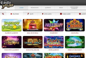 Castle Jackpot offers table games, slots, jackpots, and live casino options