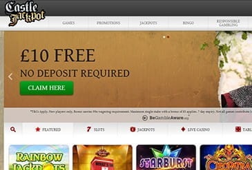 Castle Jackpot Home Thumbnail of the website with a selection of slot games
