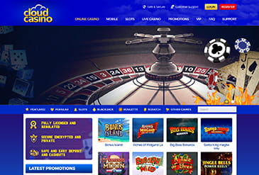 Thumb sized screenshot of the Cloud Casino website homepage showing the welcome offer.