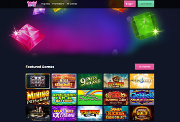 Homepage of Crystal Slots Casino