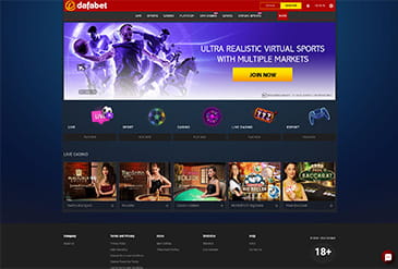 Dafabet Home page showing a game selection