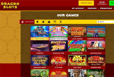 A selection of the various games at Dragon Slots