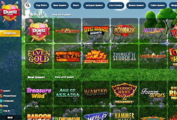 Games selection at Duelz casino
