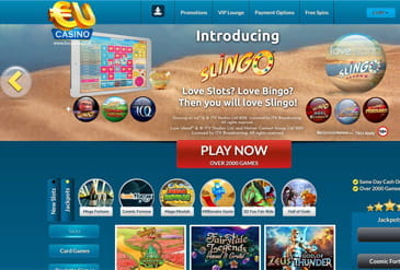 Screenshot of the EU Casino Homepage
