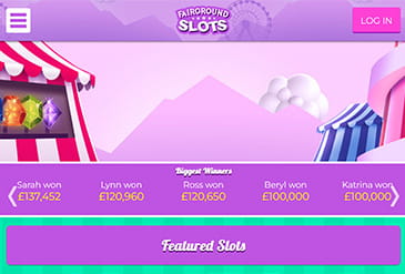 Fairground Slots Homepage with a welcome bonus