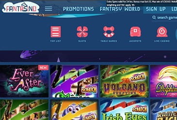 The Game selection of Fantasino