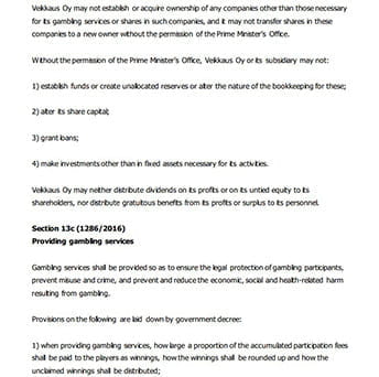 Part of the Finland gambling law legislation.