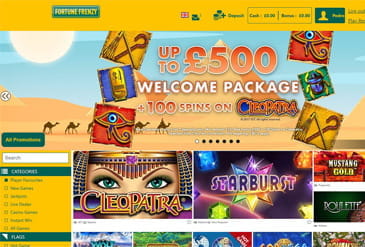 Fortune Frenzy Casino Homepage with bonuses