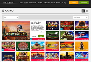 Thumbnail Gala Casino Game Selection