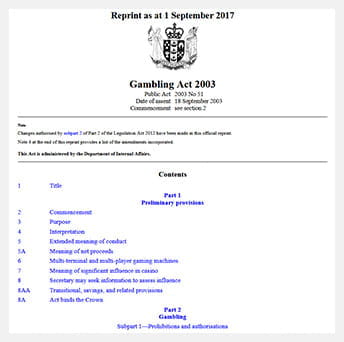 The Gambling Act 2003 of New Zealand