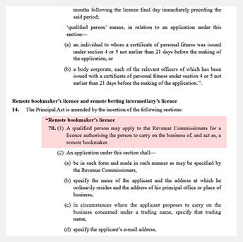 Irish Gambling Law Excerpt