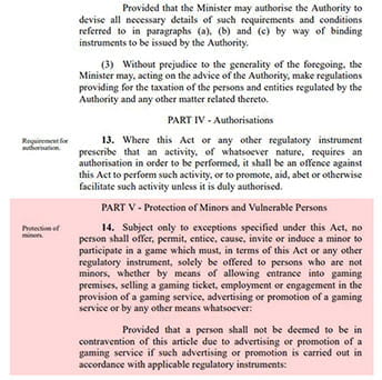 An excerpt from the Maltese Gaming Act of 2018.