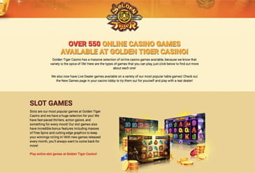 Pelivalikoima Golden Tiger Casino