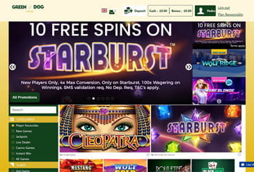Green Dog Casino homepage.