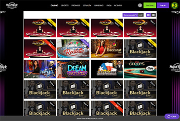 The Hard Rock Bet Casino game selection in NJ.