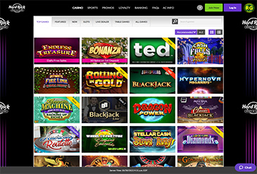 Homepage of the Hard Rock Bet Casino NJ gambling platform.